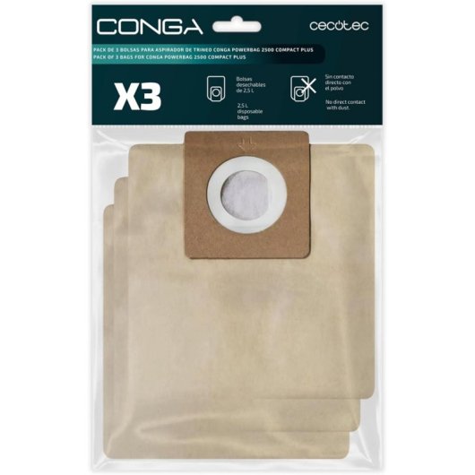 Sac d'aspirateur pour Cecotec Conga PowerBag 2500 Compact Plus, lot de 3, autovideur et installation hygiénique