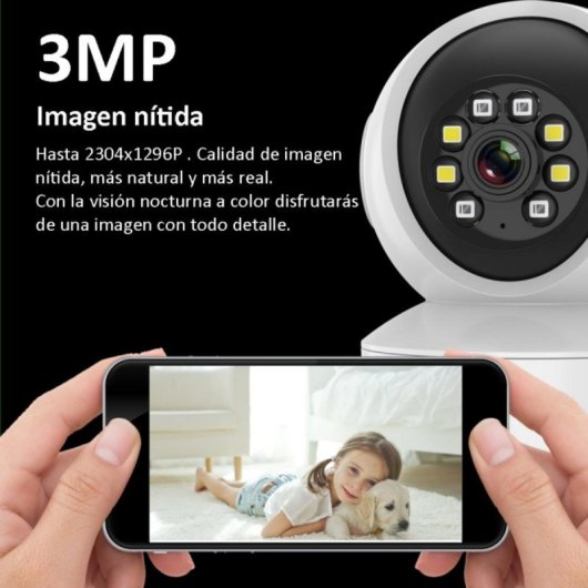 Cámara de Vigilancia DIYTECH WiFi Panorámica 1296P 3MP IA Visión Nocturna Audio 360°