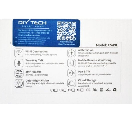 Cámara de Vigilancia DIYTECH WiFi Panorámica 1296P 3MP IA Visión Nocturna Audio 360°