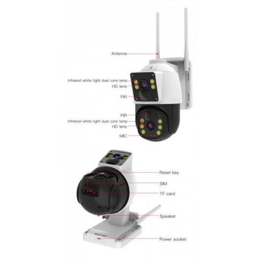 Cámara de vigilancia DIYTECH 4G DIY-G66DR 10000 mAh Dual Lens 2K 360º Solar e inalámbrica