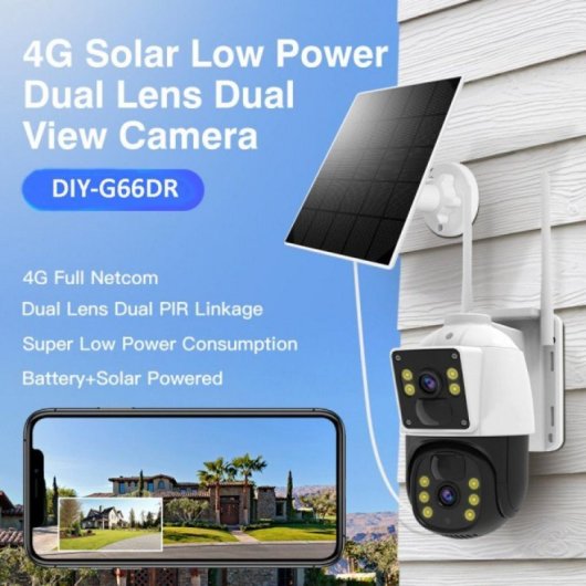 Cámara de vigilancia DIYTECH 4G DIY-G66DR 10000 mAh Dual Lens 2K 360º Solar e inalámbrica