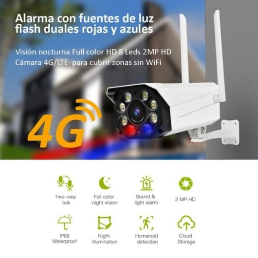 Cámara de Seguridad 4G LTE Giro 360° Visión Nocturna 3MP IA IP66 Exterior