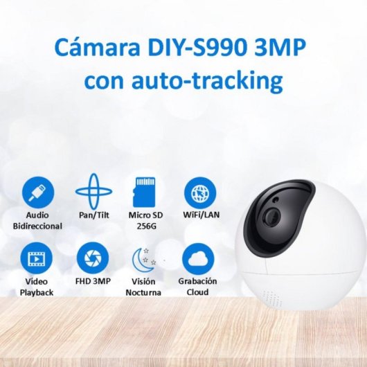 Cámara de vigilancia DIYTECH HD 1296P WiFi 2MP Panorámica IA vision nocturna bidireccional