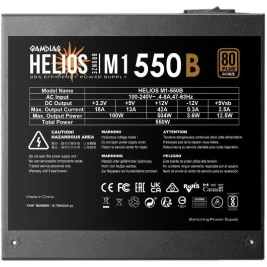 Alimentation ATX Gamdias Helios M1 550 W, noire, refroidissement silencieux, protection avancée