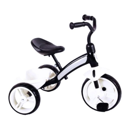 Triciclo QPlay Elite Plus Negro chasis de acero correa ajustable bandeja transporte asientos ergonómicos