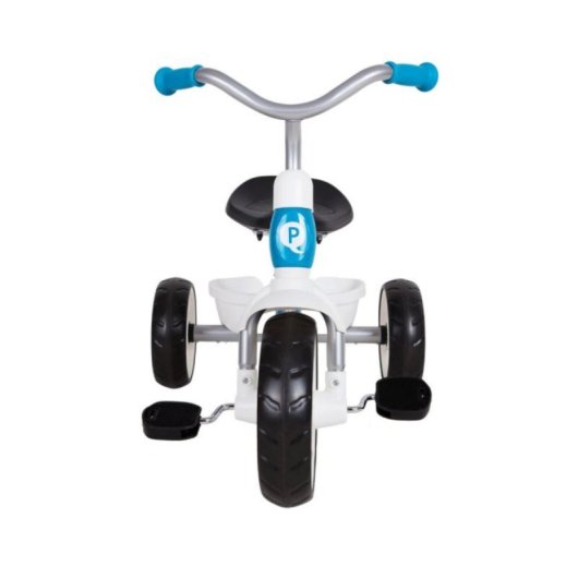 QPlay Elite Plus Blaues Dreirad, Stahlrahmen, Schiebestange, verstellbarer Gurt