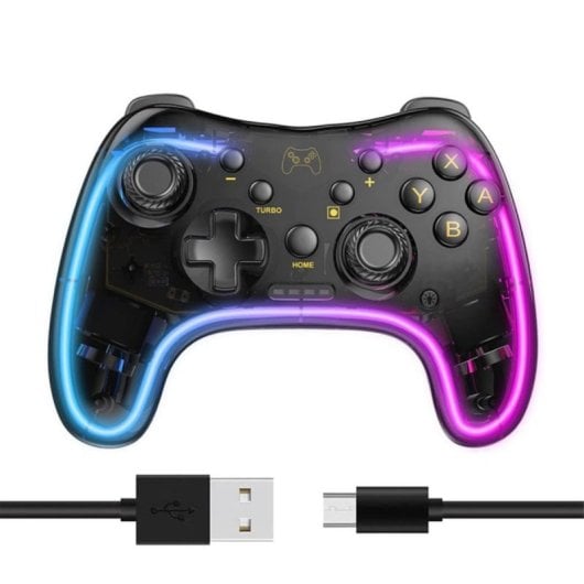 Kinsi Mando gaming transparente Switch Pro compatible KeyLinker vibración LED activación rápida