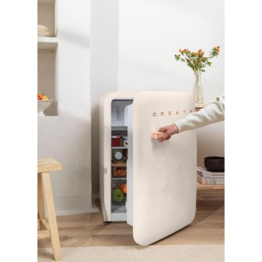 Create Frigorífico Mini Retro 107L R600a Beige/Oro Rosa F