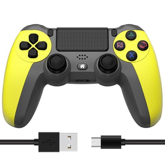 Kinsi Mando inalámbrico Bluetooth PS4 600mAh Dual Shock vibración material antideslizante Negro/Amarillo