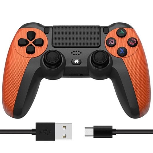 Kinsi Joystick inalámbrico compatible con PS4 Bluetooth doble vibración batería 600mAh antideslizante Negro/Naranja