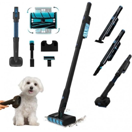 Cecotec Scoba 2100 Twice Animal Aspirateur sans fil 210 W Noir + Pumba 6000 Purrfect Meal Smart Vision Distributeur automatique de nourriture pour animaux WiFi avec caméra