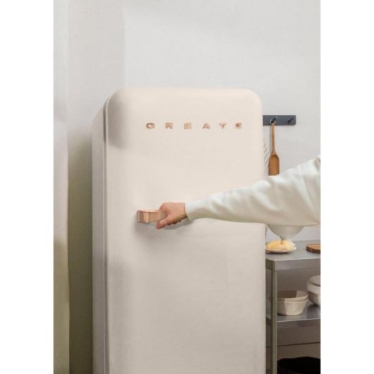 Create Frigorífico Una Puerta Retro 281L 150cm R600a Eco-Friendly Beige/Oro Rosa D