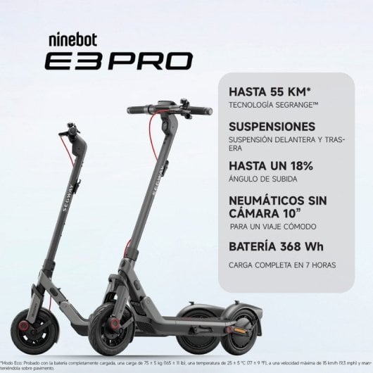 Patinete eléctrico Segway Ninebot E3 Pro 25km/h 55km autonomía 400W Gris Plegable
