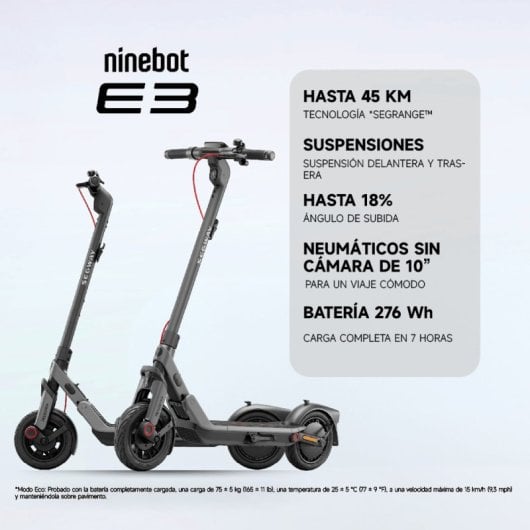 Patinete eléctrico Segway Ninebot E3 400W Plegable 45km autonomía Pantalla Negro/Gris