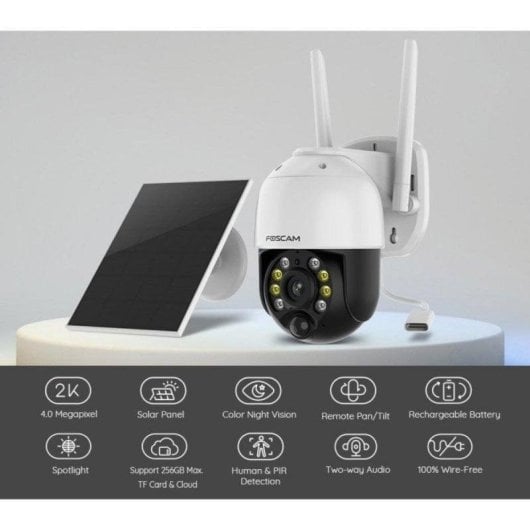Caméra de surveillance Foscam B4 WiFi 2K Vision Nocturne Extérieure Panneau Solaire Audio Bidirectionnel Contrôle Vocal
