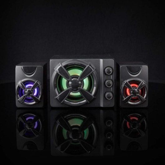 Systeme Audio Nedis GSPR31021BK 2.1 Canaux Subwoofer Haut-Parleurs LED RGB Noir