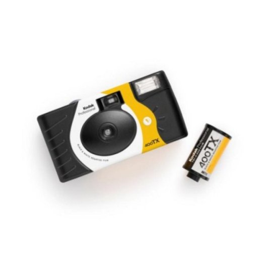 Einwegkamera Kodak Tri-X 400 B&W Schwarz Weiß Gelb mit integriertem Blitz und Aufhängeverpackung