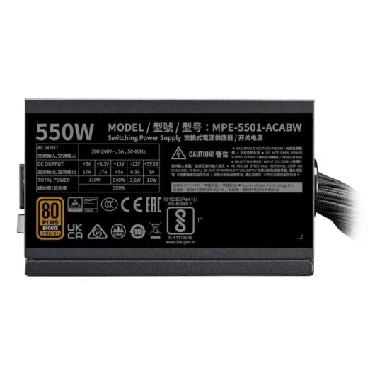Fuente de alimentación Cooler Master MWE 550W V3 ATX 3.1 80+ Bronze Ventilador 120mm
