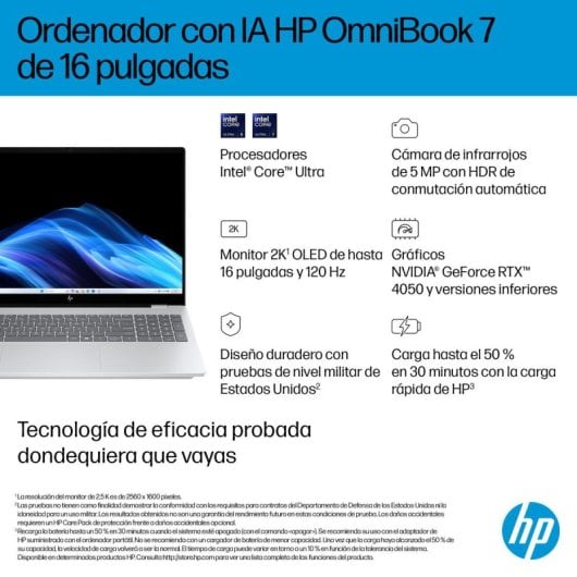 HP OmniBook 7 AI 16-ay0006ns Intel Core Ultra 7 255H 32GB 1TB RTX 4050 16" Táctil 2K
