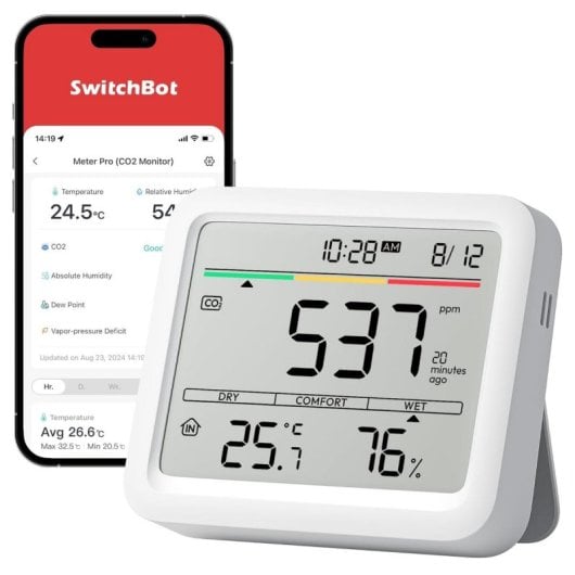 Monitor de Qualidade do Ar SwitchBot Mediator Pro CO2 Display 6-em-1 Precisão Alta App Alarme