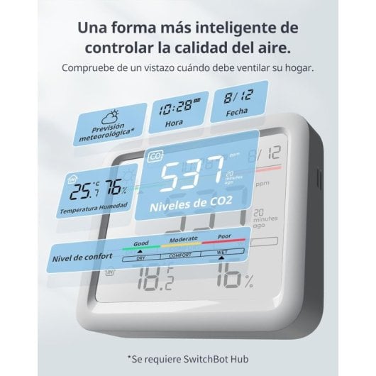 Monitor de Qualidade do Ar SwitchBot Mediator Pro CO2 Display 6-em-1 Precisão Alta App Alarme