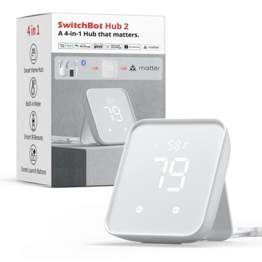 Hub inteligente SwitchBot Hub 2 Montado en pared Wi-Fi IR Alexa Google Assistant ABS Blanco 80x70x23mm