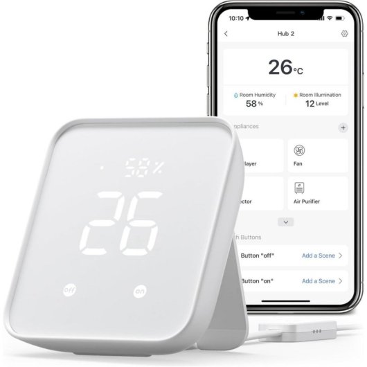 Hub inteligente SwitchBot Hub 2 Montado en pared Wi-Fi IR Alexa Google Assistant ABS Blanco 80x70x23mm