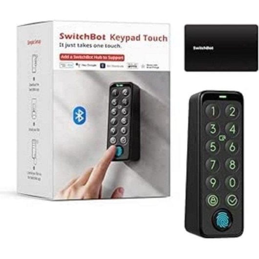 Türschloss SwitchBot Keypad Touch Wireless Öffnung mit Fingerabdruck, PIN-Code, NFC-Karte, Alarm, IP65, Kompatibel mit SwitchBot