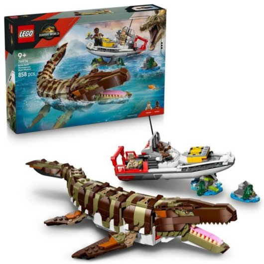 Set LEGO Jurassic World 76974 Mosasaurus Construible 858 Piezas Articulado+Barco+Minifiguras