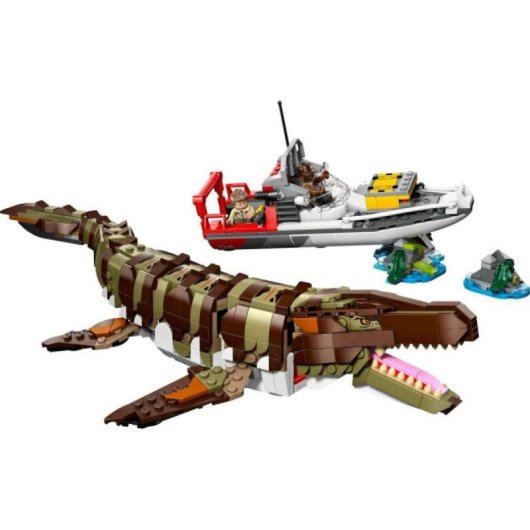 Set LEGO Jurassic World 76974 Mosasaurus Construible 858 Piezas Articulado+Barco+Minifiguras