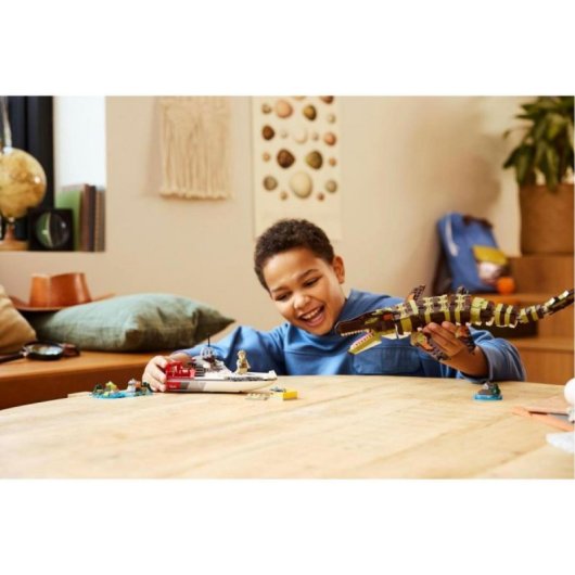 Set LEGO Jurassic World 76974 Mosasaurus Construible 858 Piezas Articulado+Barco+Minifiguras
