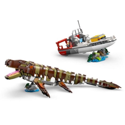Set LEGO Jurassic World 76974 Mosasaurus Construible 858 Piezas Articulado+Barco+Minifiguras