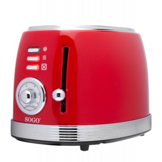 Tostadora Sogo TOS-SS-5460 Acero Inoxidable Roja 850W Doble Ranura Ancha 6 Niveles