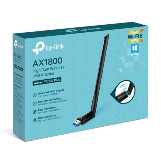 Adaptador USB Wi-Fi TP-Link AX1800 High Gain Wi-Fi 6 Doble Banda Externo PC Negro