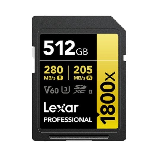 Tarjeta SD Lexar Professional 1800x 512GB UHS-II V60 280MB/s Negra Resistente