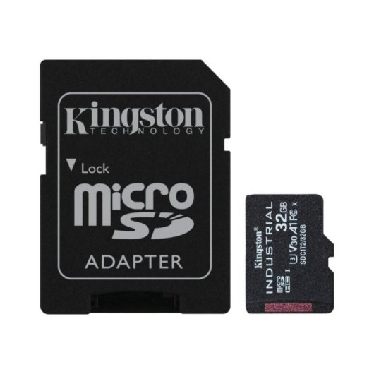 Tarjeta microSD Industrial Kingston 32GB UHS-I U3 V30 A1 pSLC -40°C/+85°C Adaptador SD
