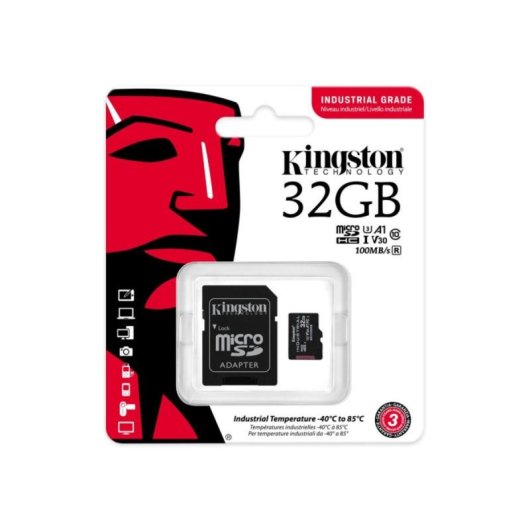 Tarjeta microSD Industrial Kingston 32GB UHS-I U3 V30 A1 pSLC -40°C/+85°C Adaptador SD