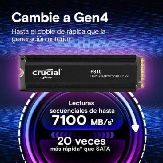 SSD Crucial P310 1TB M.2 PCIe 4.0 NVMe 7100MB/s con Disipador Térmico