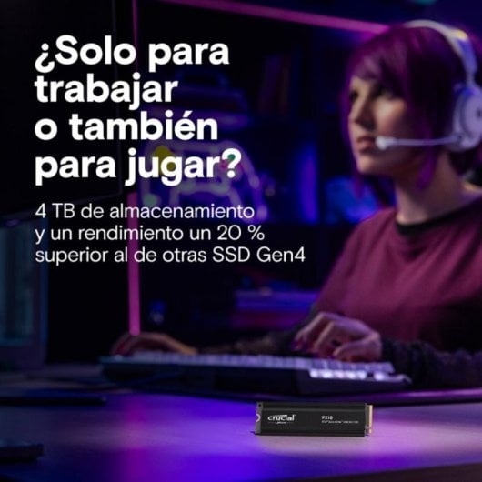 SSD Crucial P310 1TB M.2 PCIe 4.0 NVMe 7100MB/s con Disipador Térmico