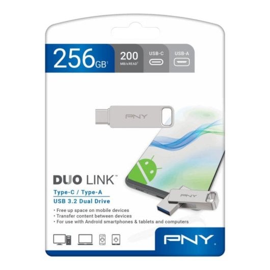 USB-Stick PNY DUO LINK 256 GB USB Type-A / Type-C 3.2 Gen 1 200 MB/s USB-Stick PNY DUO LINK 256 GB USB Type-A / Type-C 3.2 Gen 1 200 MB/s
