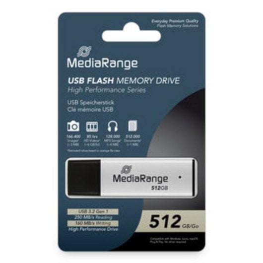 MediaRange MR1904 Clé USB 512 Go USB-A 3.2 Gen 1 250 MB/s - Noir, Argent