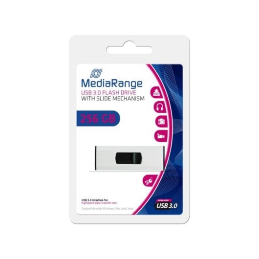 MediaRange MR919 Clé USB 256 Go USB Type A 3.2 Gen 1 100 Mo/s Glissière Noir Argent