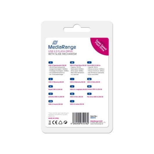 MediaRange MR919 Clé USB 256 Go USB Type A 3.2 Gen 1 100 Mo/s Glissière Noir Argent