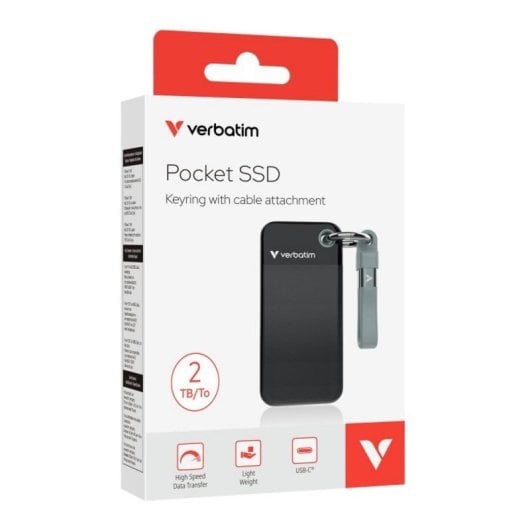 SSD Verbatim Pocket 2 TB USB Typ C 3.2 Gen 2 1000 MB/s, Schwarz Grau