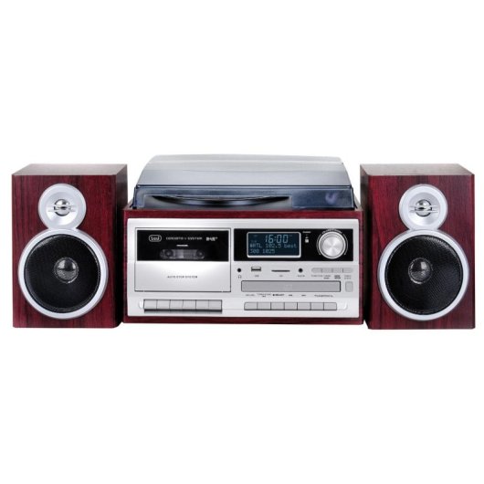 Tocadiscos Trevi TT 1072 DAB Madera Semiautomático Tracción Directa Radio CD Cassette USB SD LCD Altavoces