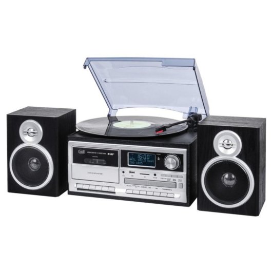 Tocadiscos Trevi TT 1072 Direct Drive Semiautomático 3 Velocidades CD/Cassette/Radio/USB/SD Negro Plata