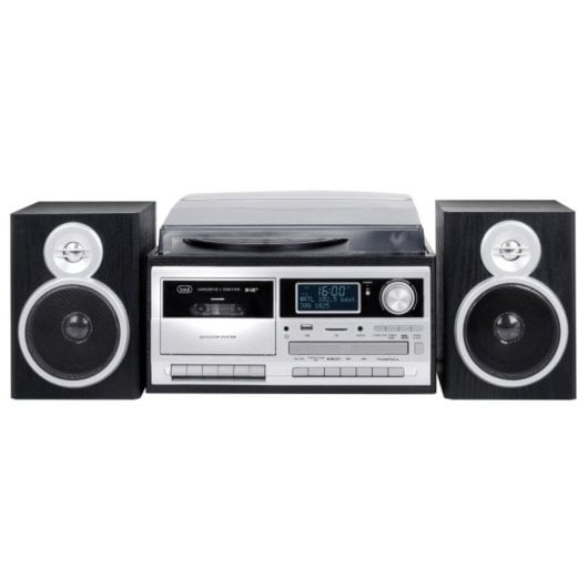 Tocadiscos Trevi TT 1072 Direct Drive Semiautomático 3 Velocidades CD/Cassette/Radio/USB/SD Negro Plata