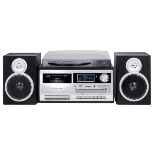Tocadiscos Trevi TT 1072 Direct Drive Semiautomático 3 Velocidades CD/Cassette/Radio/USB/SD Negro Plata