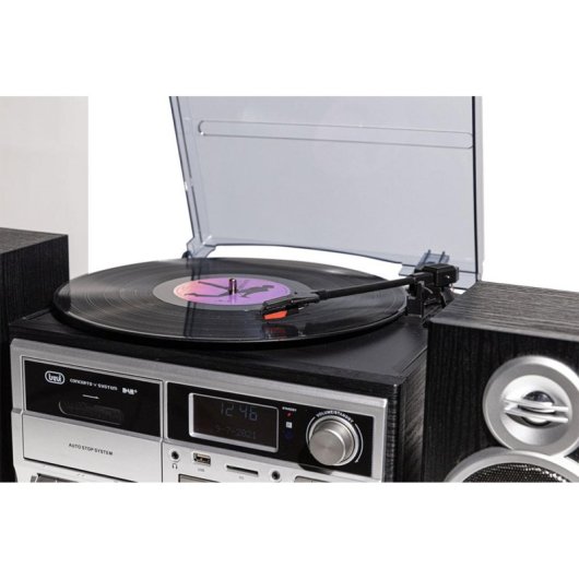 Tocadiscos Trevi TT 1072 Direct Drive Semiautomático 3 Velocidades CD/Cassette/Radio/USB/SD Negro Plata