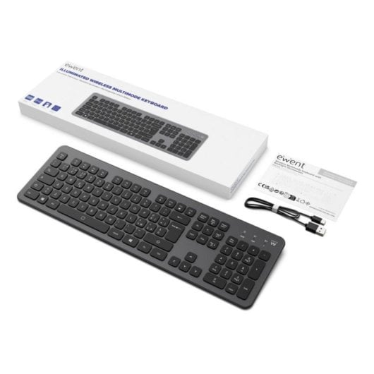Teclado Ewent EW3296 Inalámbrico Bluetooth Completo Retroiluminado Bajo Perfil Negro/Gris